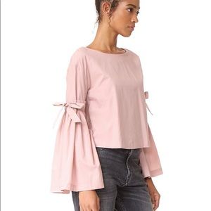 Free People Mauve Button Back Bell Sleeve Tie Top